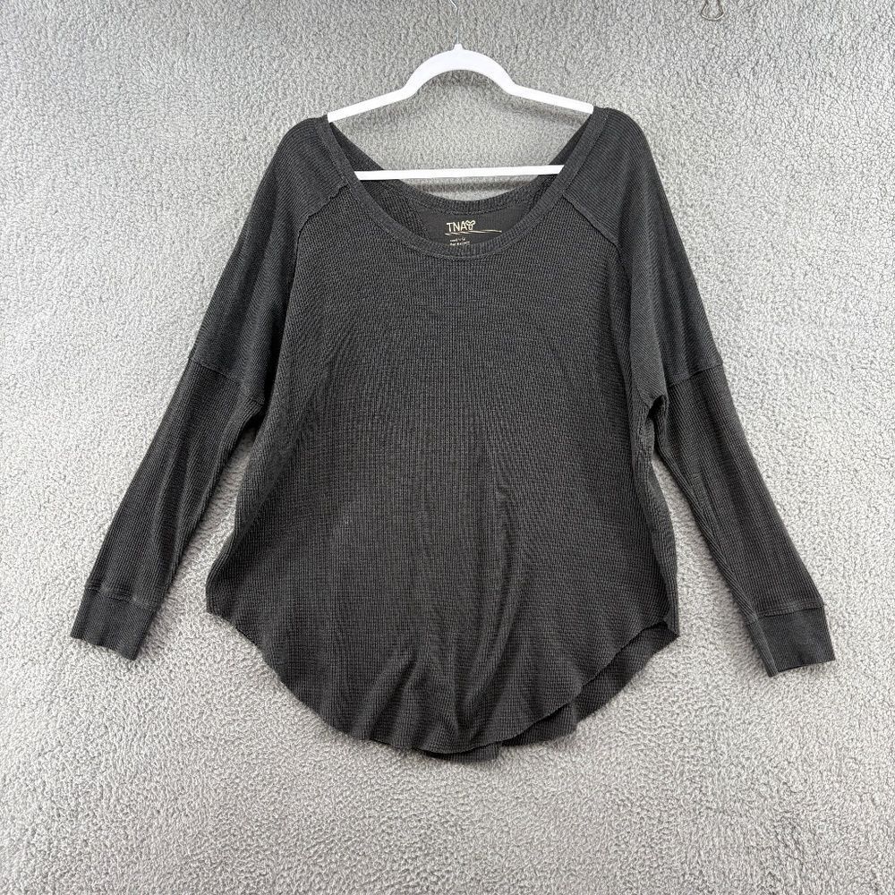 Aritzia TNA Size Large Alder Thermal Waffle Knit Long Sleeve Gray Relaxed Fit